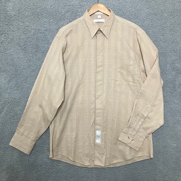 Geoffrey Beene Other - NWT Vtg Geoffrey Beene Unbuttoned Button Down Shirt Men 16 34/35 Linen Tan Plaid